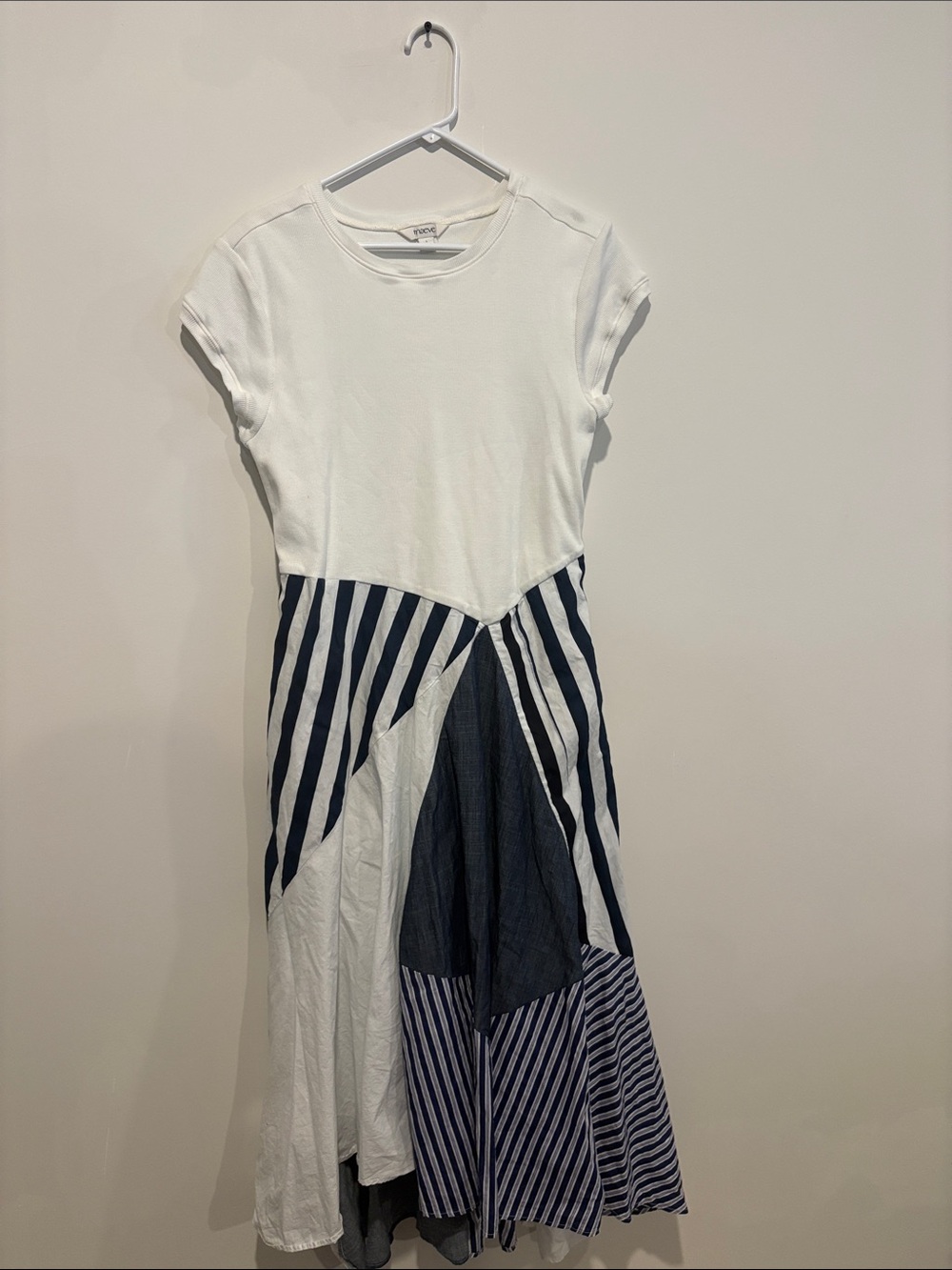 Maeve White and Navy Striped Patchwork Dress